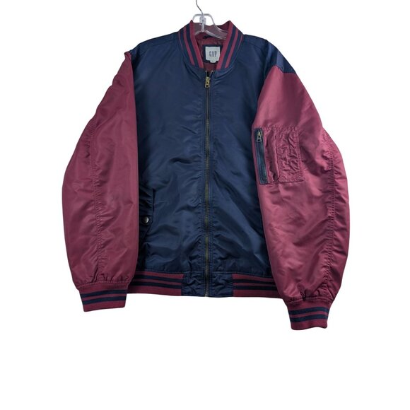 Gap Varsity Bomber Jacket Mens XL Navy Burgundy Full Zip Button Pockets Retro - Picture 3 of 10